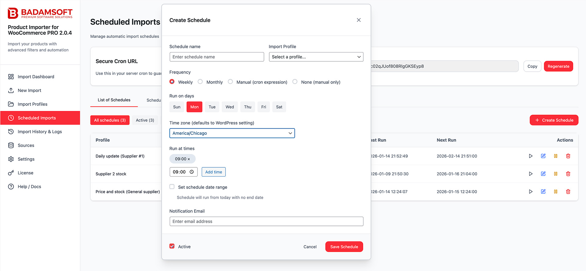 Scheduled Imports with Create Schedule Modal