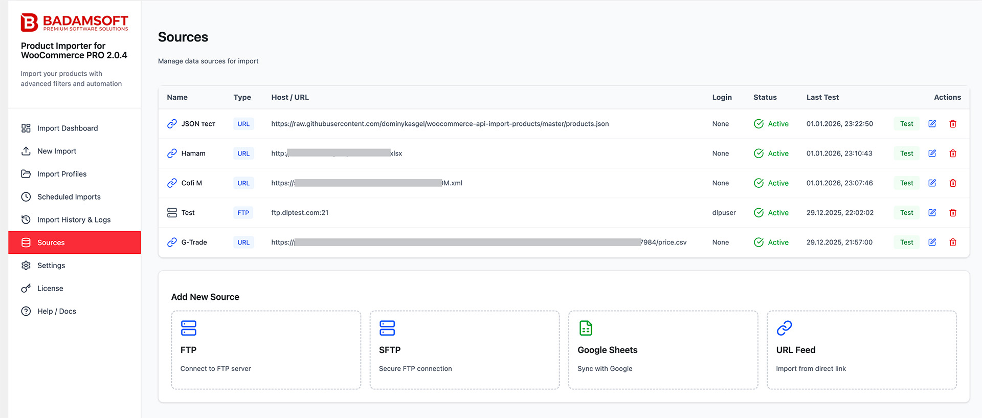 Sources Management - FTP, SFTP, Google Sheets, URL Feed