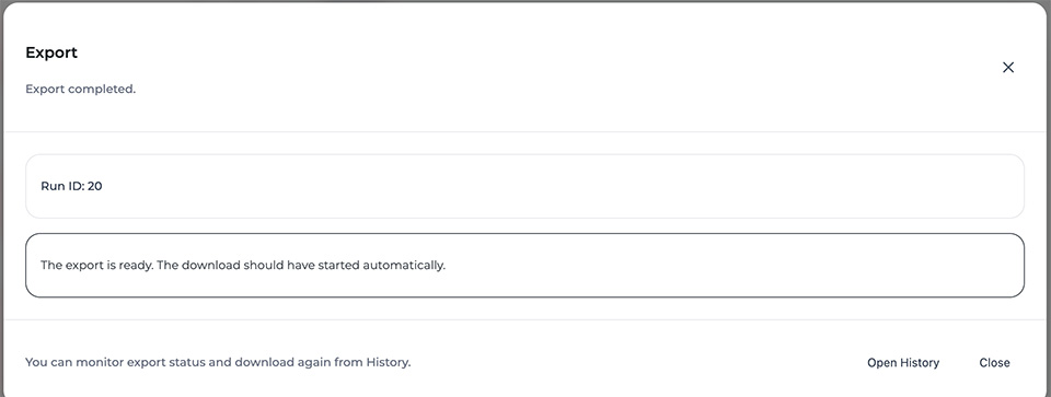 Export modal (completed)